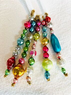 Mini Vintage Repurposed  holiday Christmas ornaments, mercury Glass bead icicle